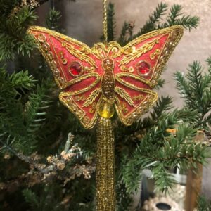 Kalėdų žaisliukas raudonas drugelis