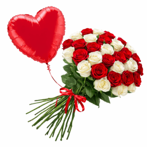 Rožių puokštė + širdies formos balionas